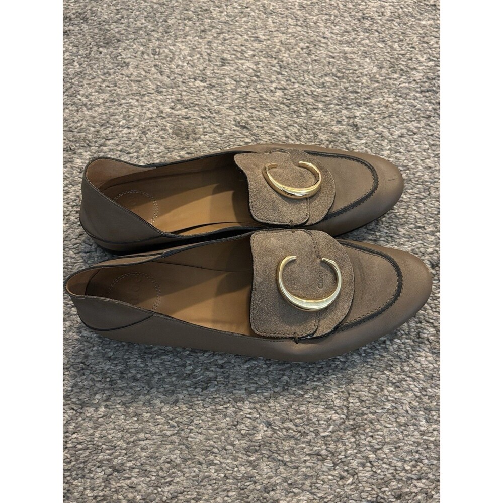 Chloe Leather C Logo Fold-Down Flats Loafers Women’s Size 38 US 8 Brown